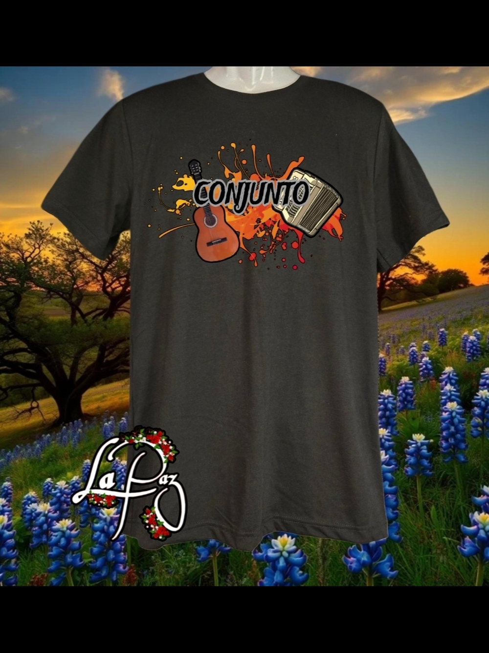 Conjunto Graphic Tee with Guitar & Accordion - Charcoal